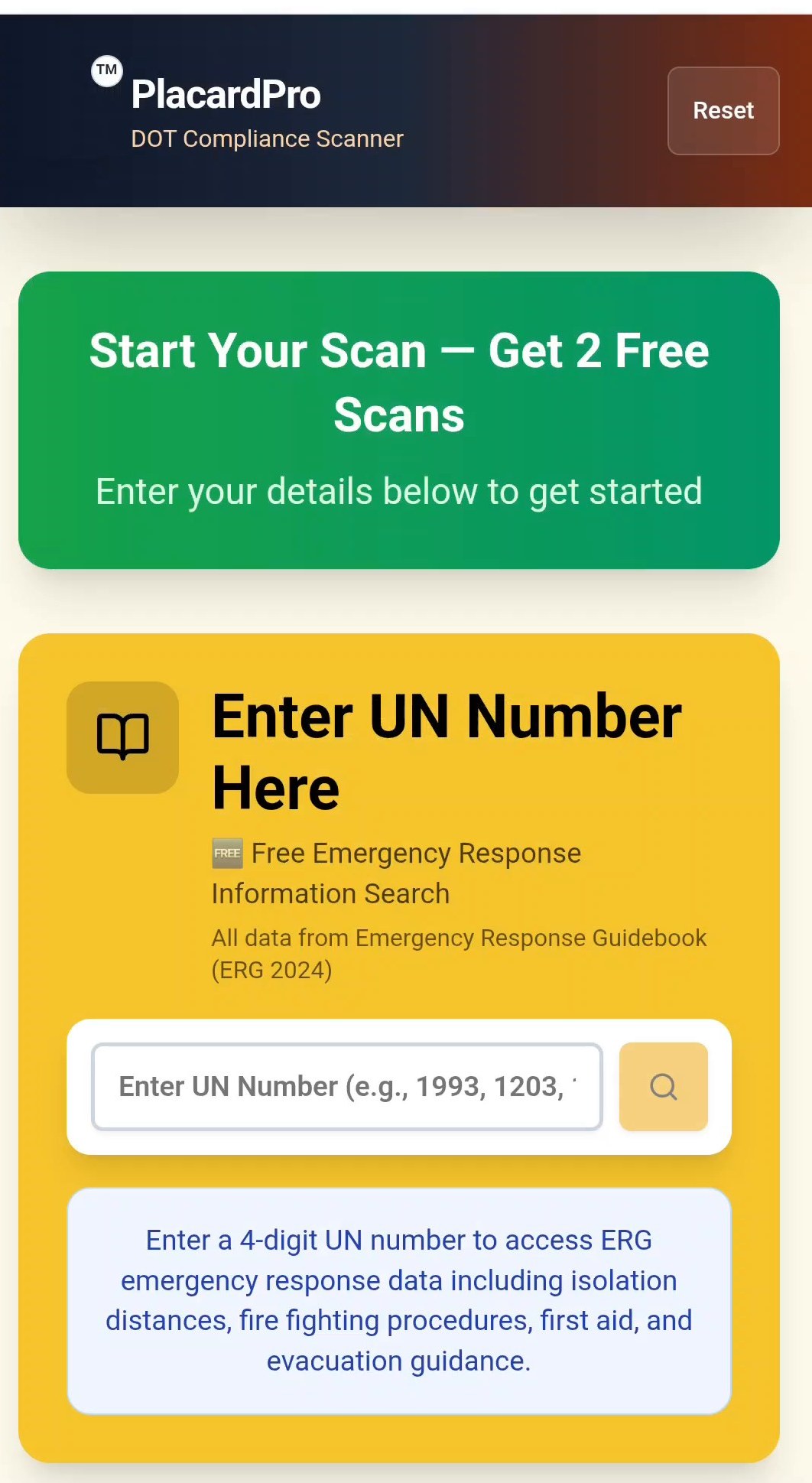 PlacardPro app screen for starting a scan